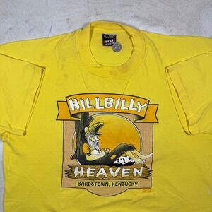 Vintage 90s Hillbilly Heaven Bardstown KY 3D T-Shirt XL Yellow Fruit of the Loom